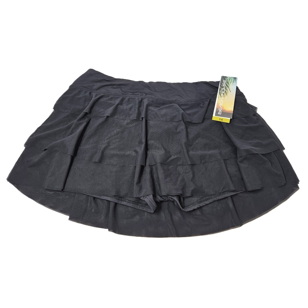 BEACH HOUSE Cadence Swim Skort, Paloma Beach Black, Ruffled, Size 14, NWT